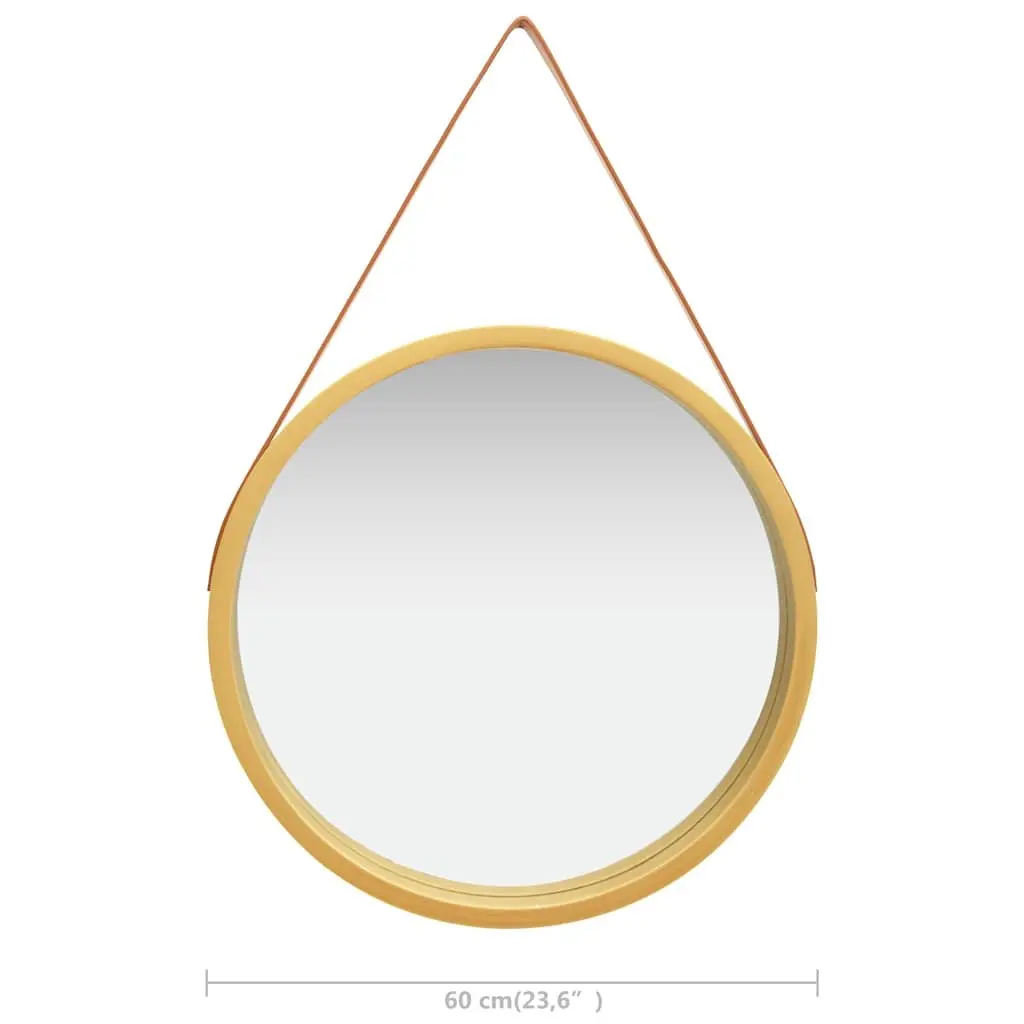 Round Wall Mirror Natural Wood Frame 60cm Gold Color
