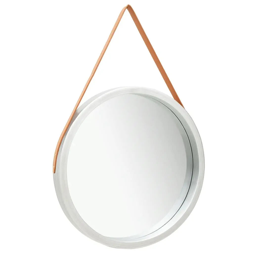 Round Wall Mirror Natural Paulownia Wood 60cm Silver Frame