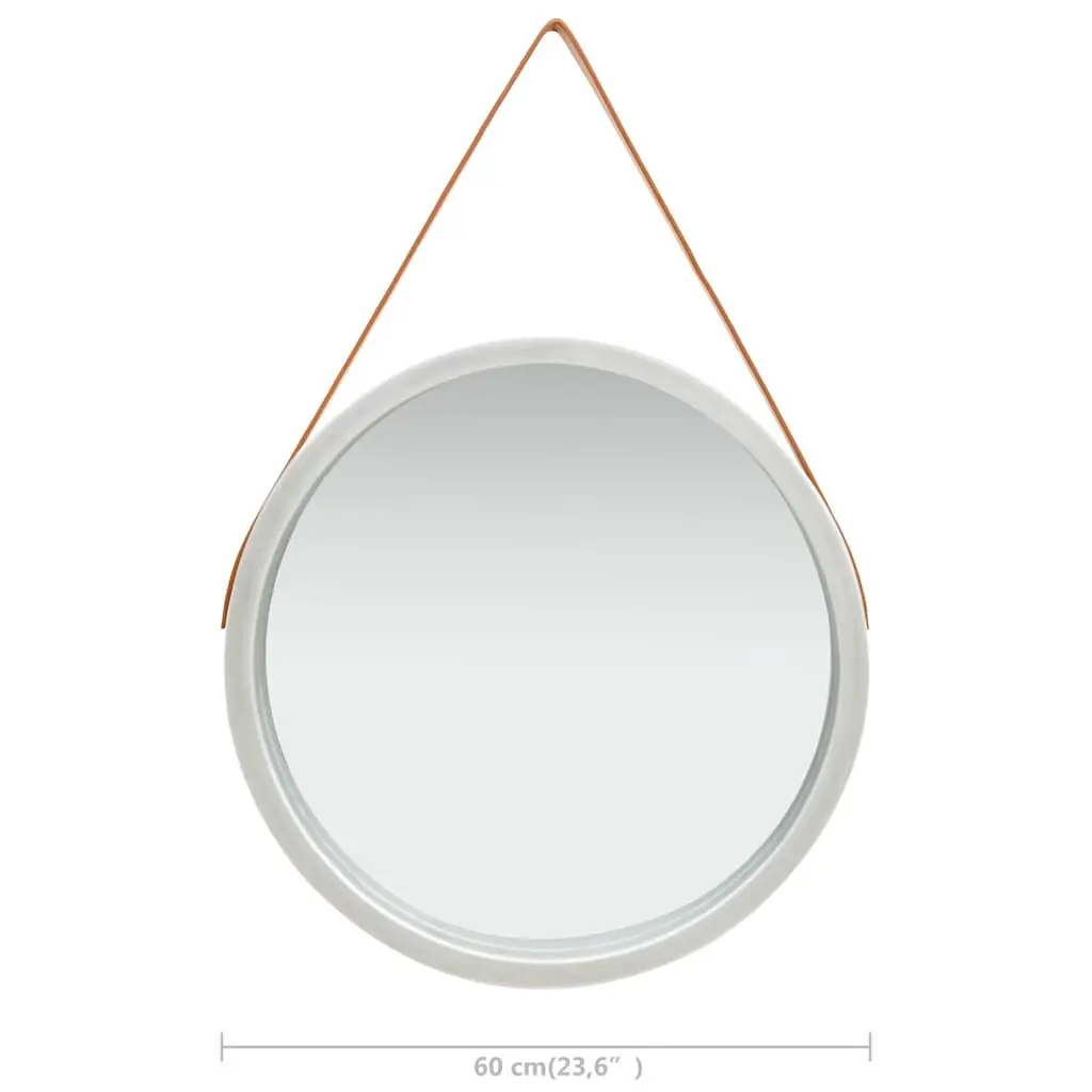 Round Wall Mirror Natural Paulownia Wood 60cm Silver Frame