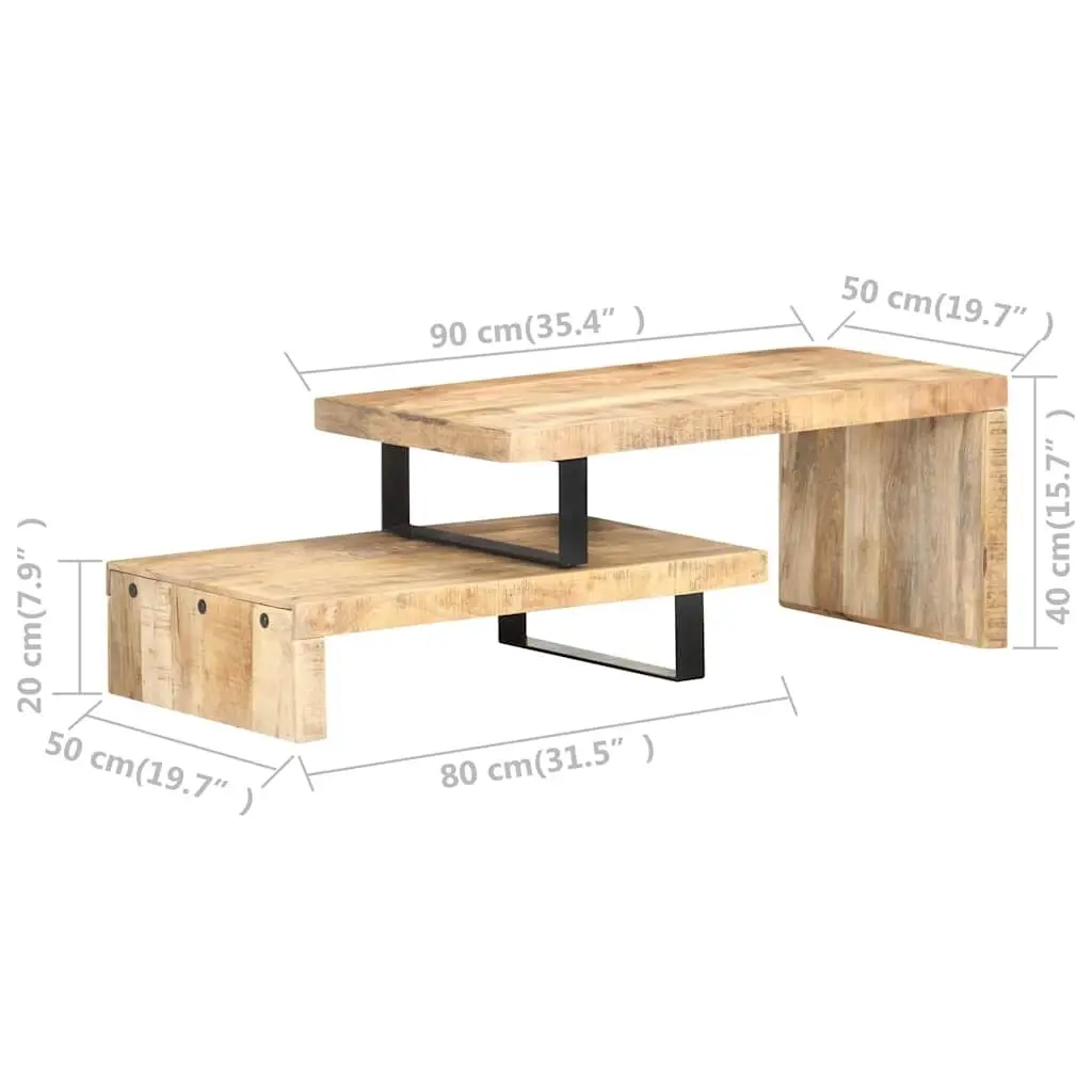 2 Piece Coffee Table Set Solid Mango Wood Brown Living Room Accent Furniture