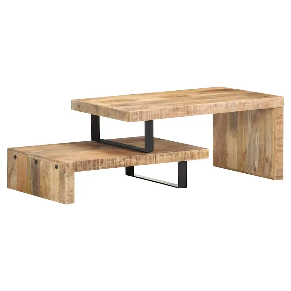 2 Piece Coffee Table Set Solid Mango Wood Brown Living Room Accent Furniture
