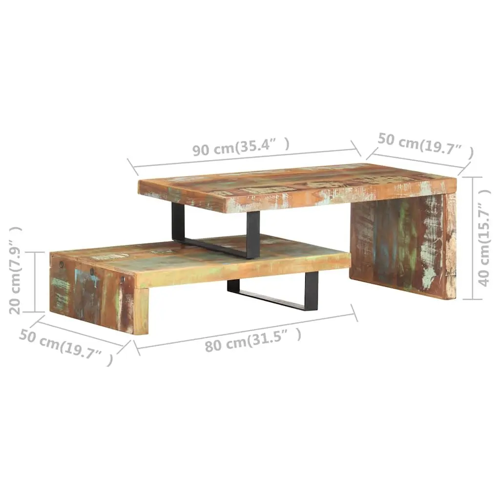 2 Piece Coffee Table Set Handmade Brown Solid Reclaimed Wood with Storage Shelf Iron Legs Living Room Furniture