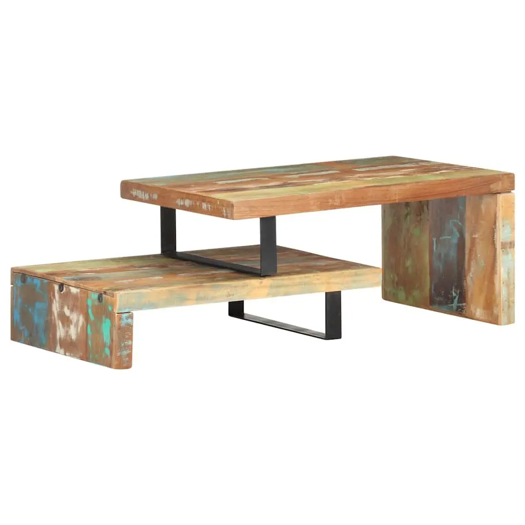 2 Piece Coffee Table Set Handmade Brown Solid Reclaimed Wood with Storage Shelf Iron Legs Living Room Furniture