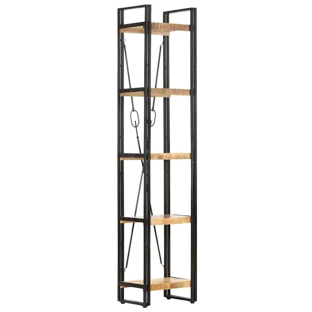 5-Tier Bookcase Solid Mango Wood 40x30x180 cm Brown Industrial Standing Shelf Storage