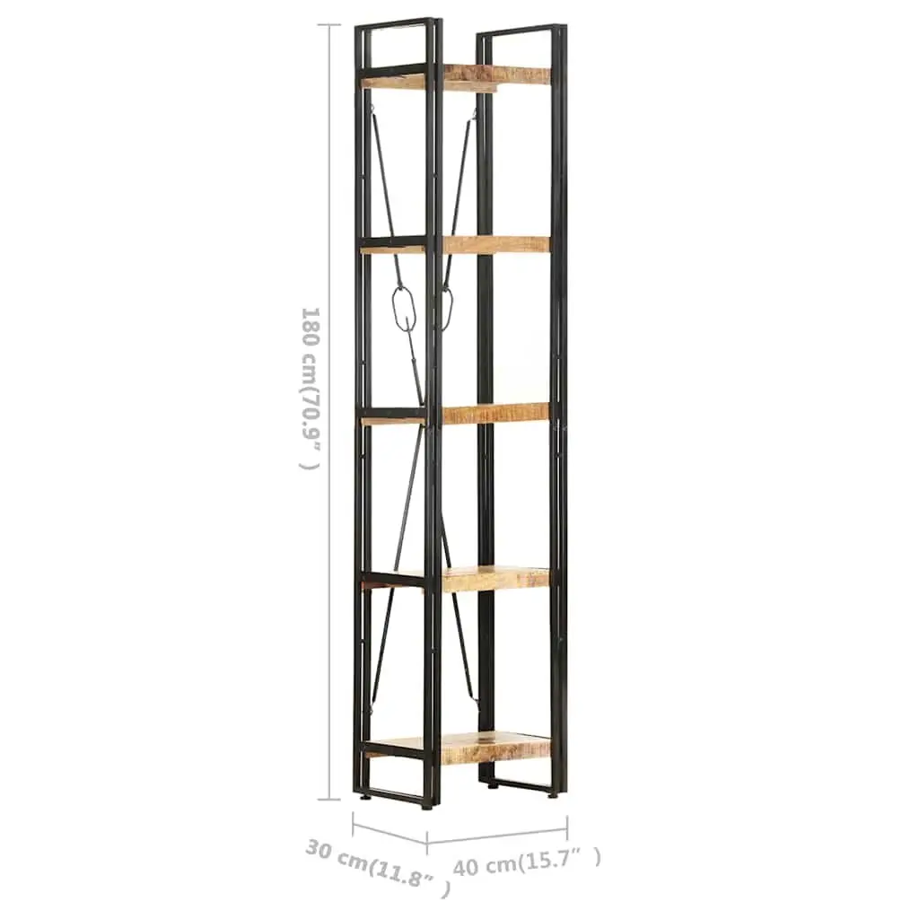 5-Tier Bookcase Solid Mango Wood 40x30x180 cm Brown Industrial Standing Shelf Storage