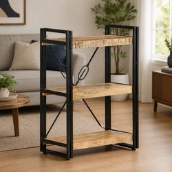 3-Tier Bookcase 60x30x80 cm Solid Mango Wood Industrial Shelving Storage Display