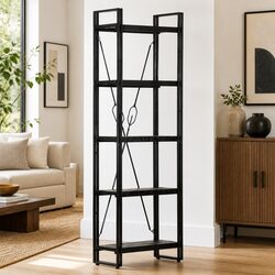 5-Tier Black Bookcase for Home and Office