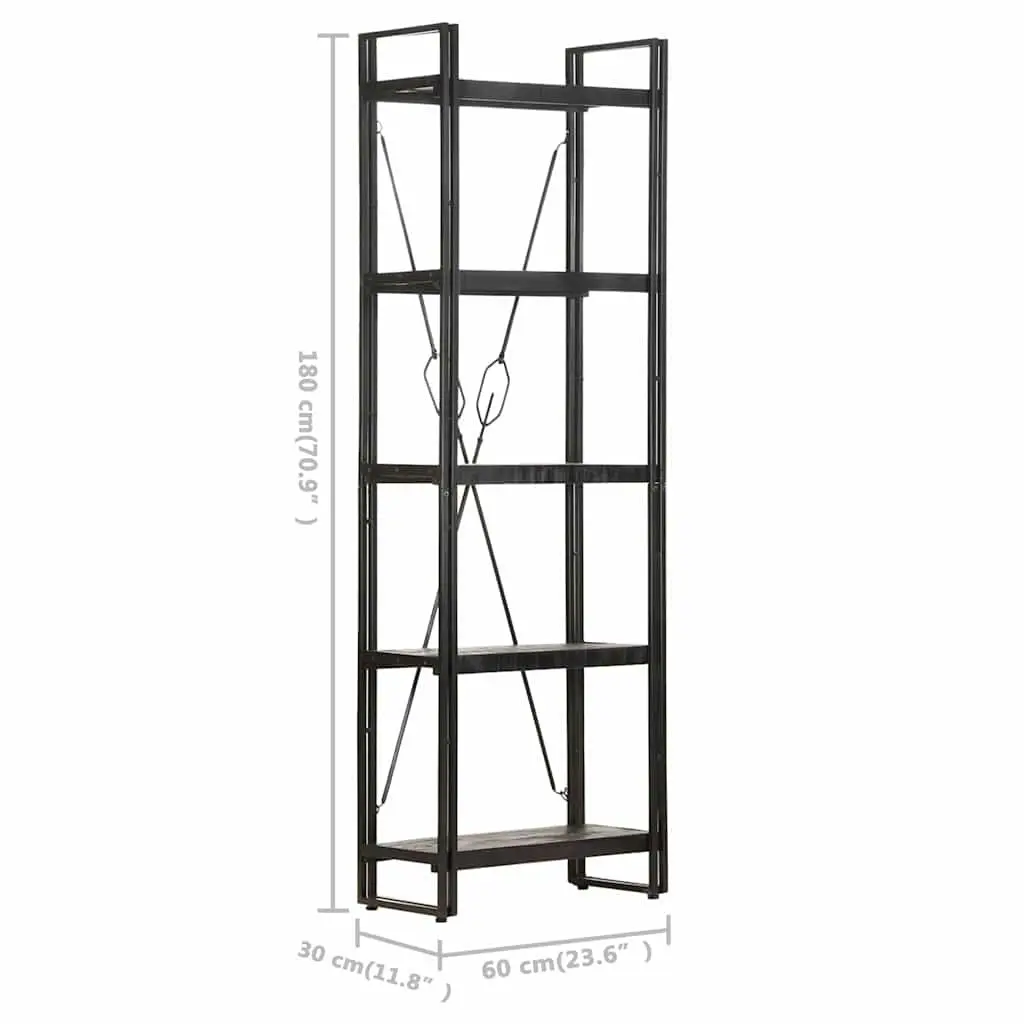 5 Tier Bookcase Solid Mango Wood Black Steel Frame Industrial Style Storage Display Unit