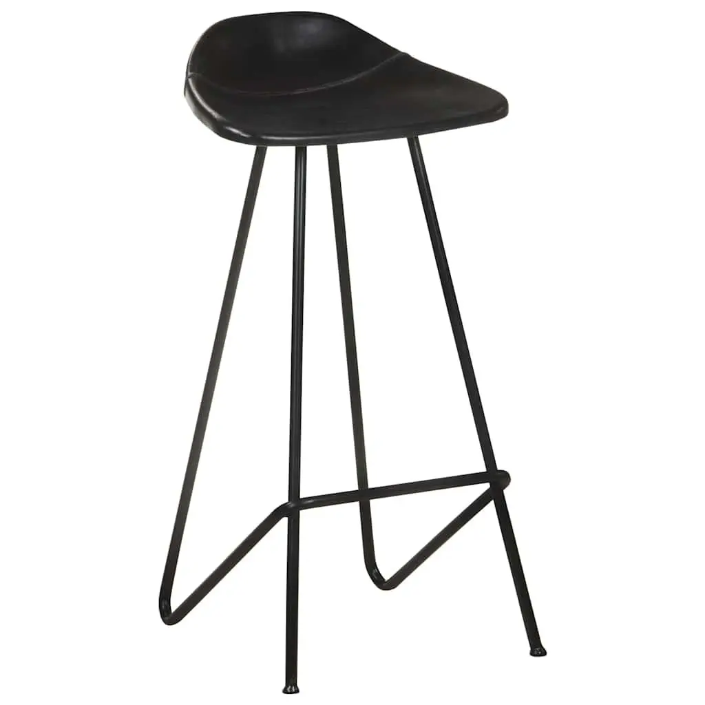 Bar Stools Leather Seat Iron Frame Industrial Style Black 2 Piece