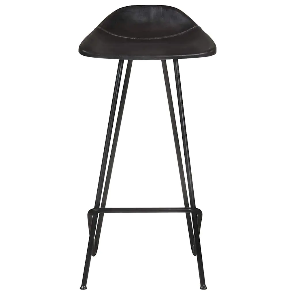 Bar Stools Leather Seat Iron Frame Industrial Style Black 2 Piece