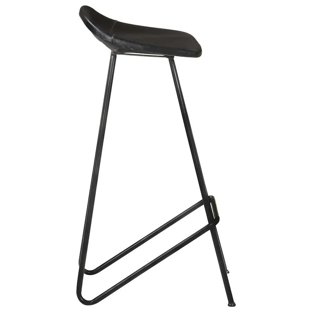 Bar Stools Leather Seat Iron Frame Industrial Style Black 2 Piece
