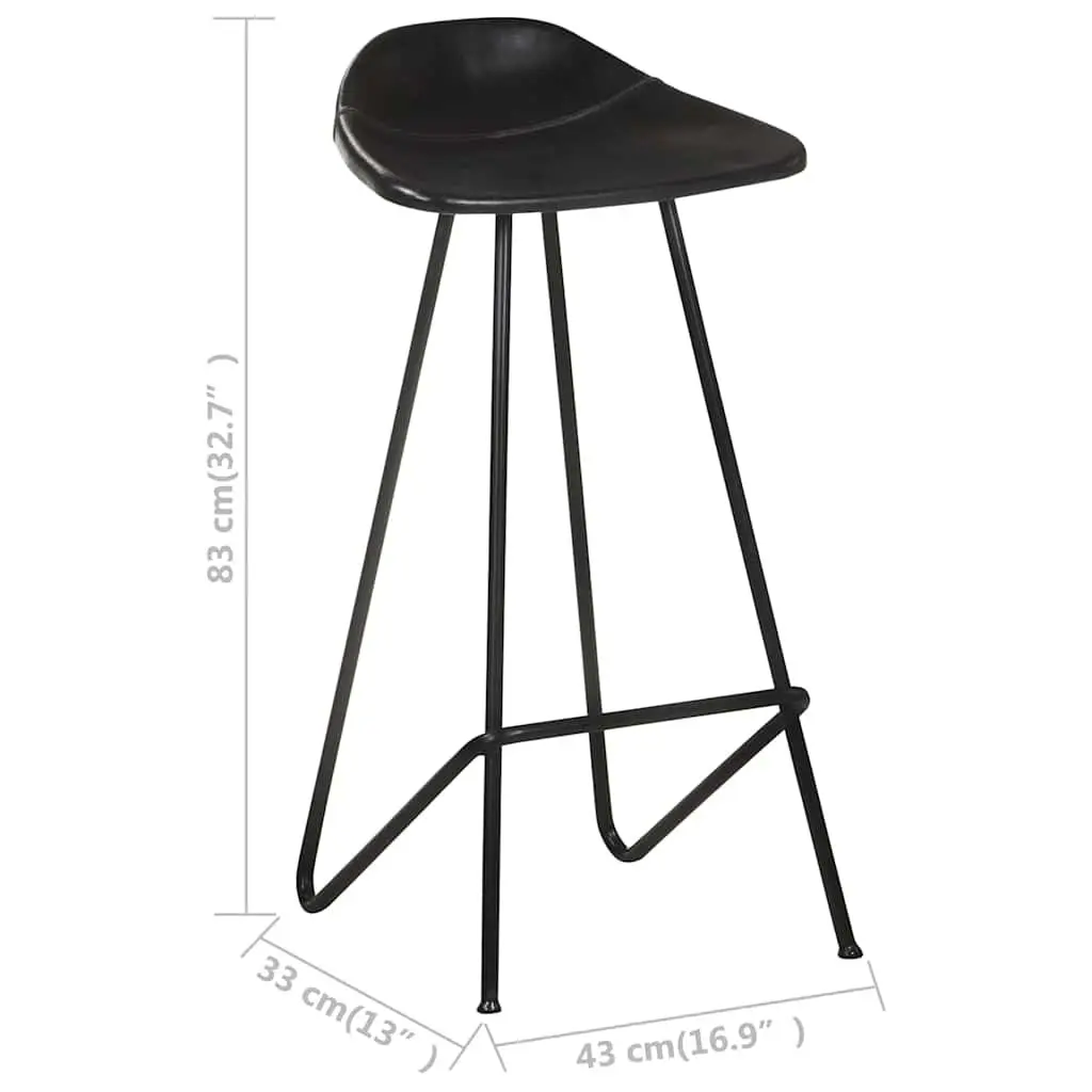 Bar Stools Real Leather Seats Industrial Style 4 Piece Black