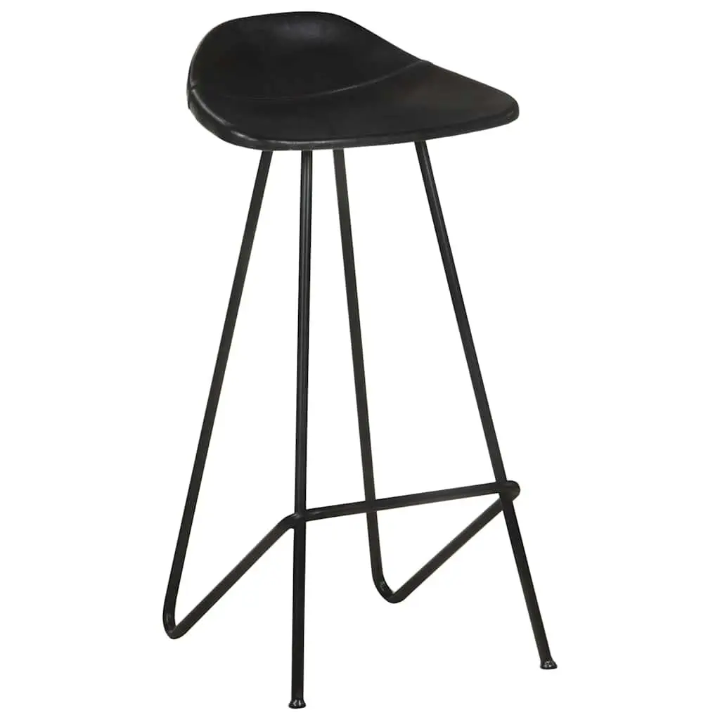 Bar Stools Real Leather Seats Industrial Style 4 Piece Black