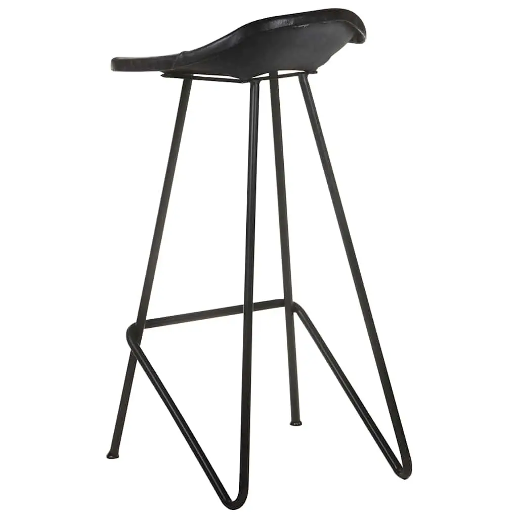 Bar Stools Real Leather Seats Industrial Style 4 Piece Black