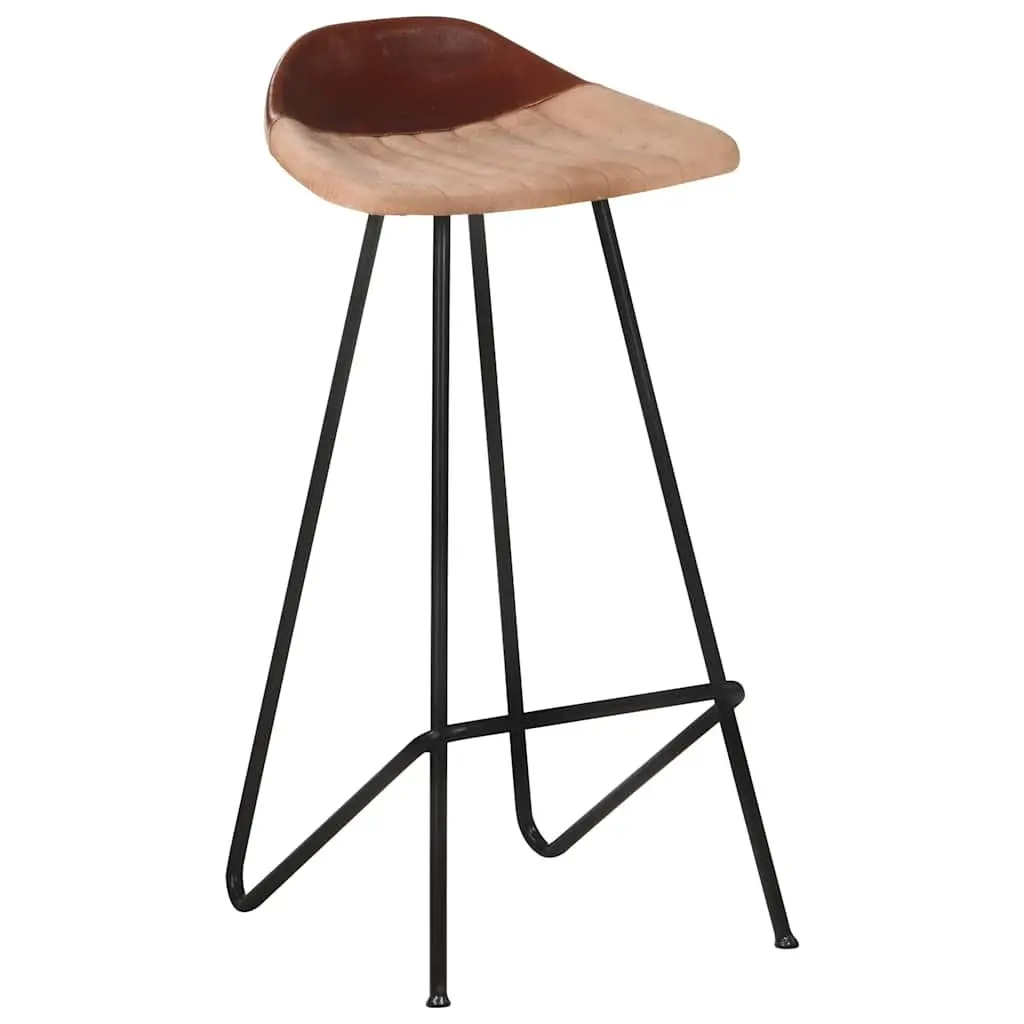 Bar Stools Industrial Style Powder-coated Iron Frame Brown Real Goat Leather Seat 4 Piece Set