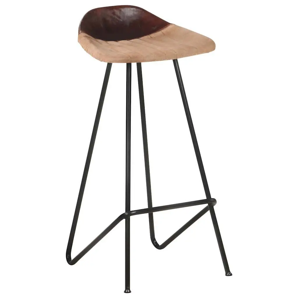 Bar Stools Industrial Style Powder-coated Iron Frame Brown Real Goat Leather Seat 4 Piece Set