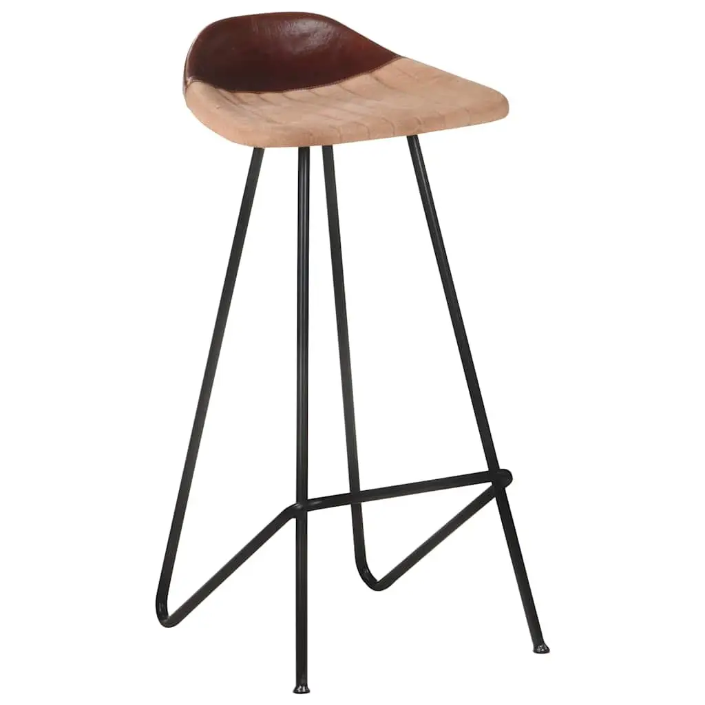 Bar Stools Industrial Style Powder-coated Iron Frame Brown Real Goat Leather Seat 4 Piece Set