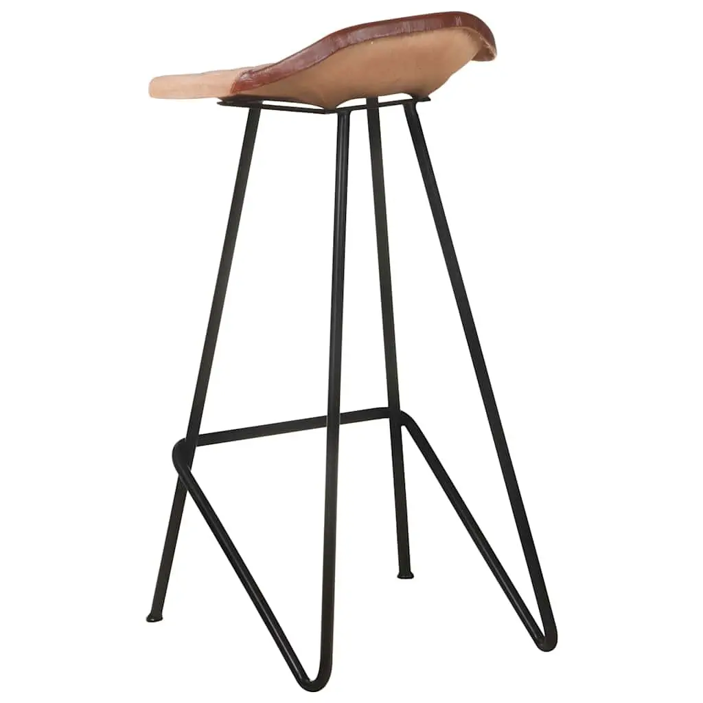 Bar Stools Industrial Style Powder-coated Iron Frame Brown Real Goat Leather Seat 4 Piece Set