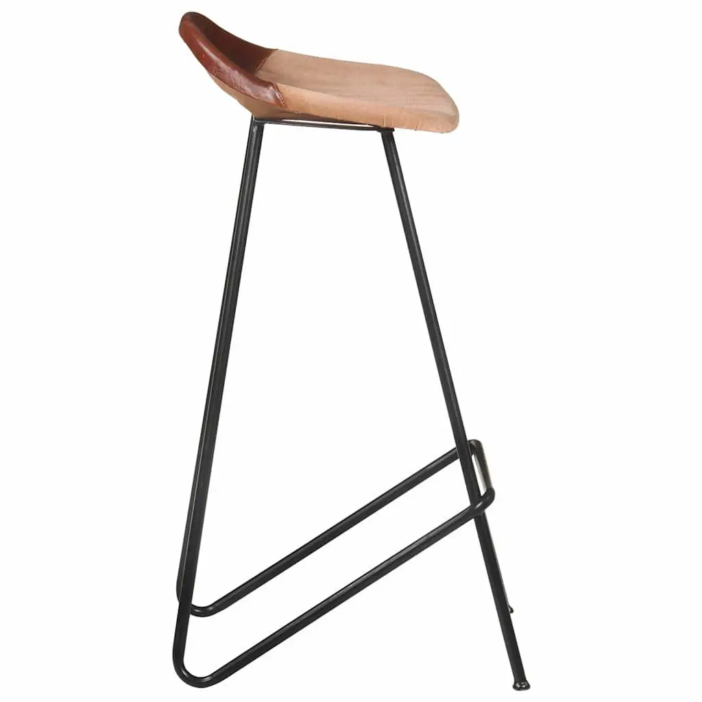 Bar Stools Industrial Style Powder-coated Iron Frame Brown Real Goat Leather Seat 4 Piece Set