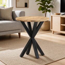 Practical Brown Side Table with Iron Legs – 48x48x56 cm