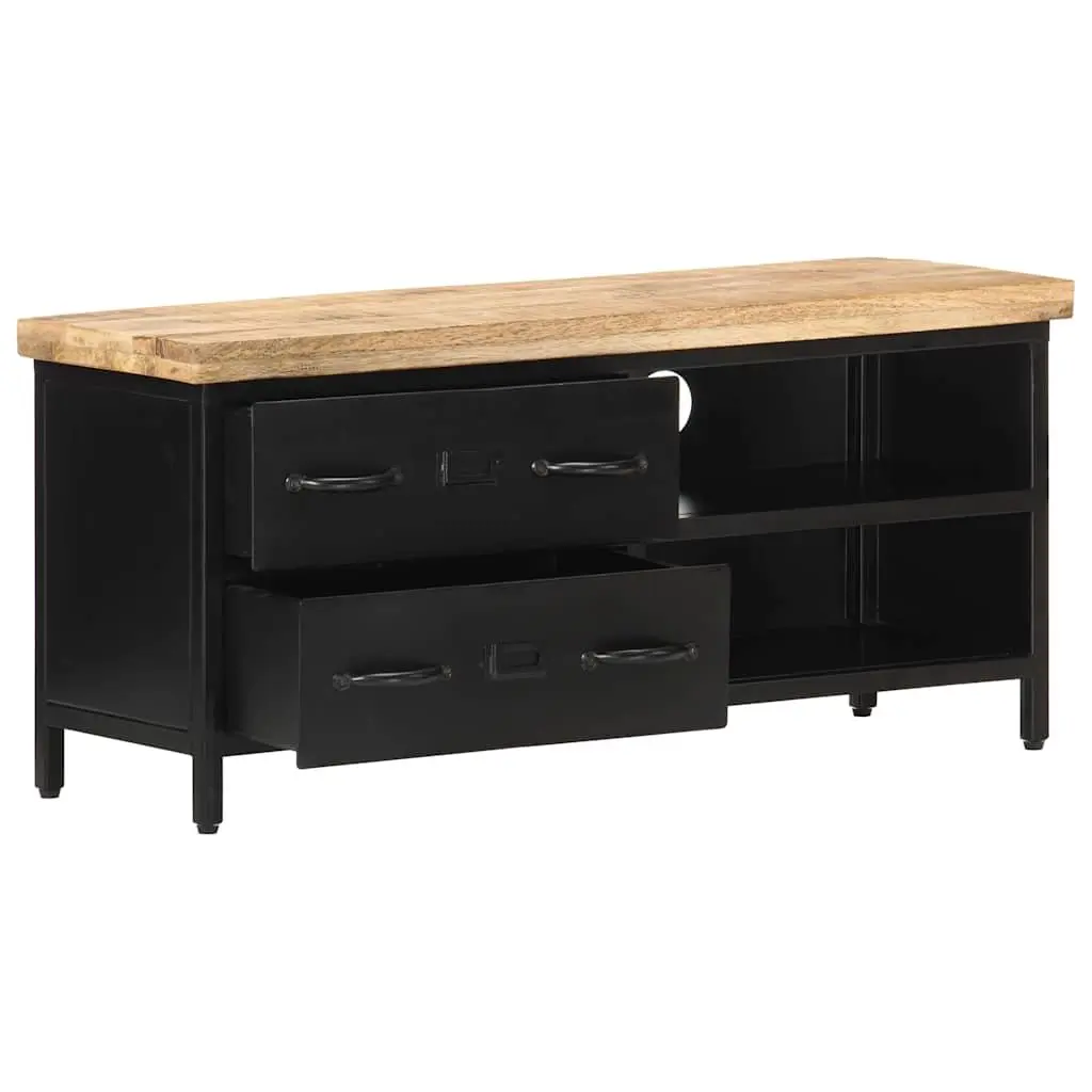 TV Cabinet 90x30x41 cm Rough Mango Wood Black Industrial Storage Unit