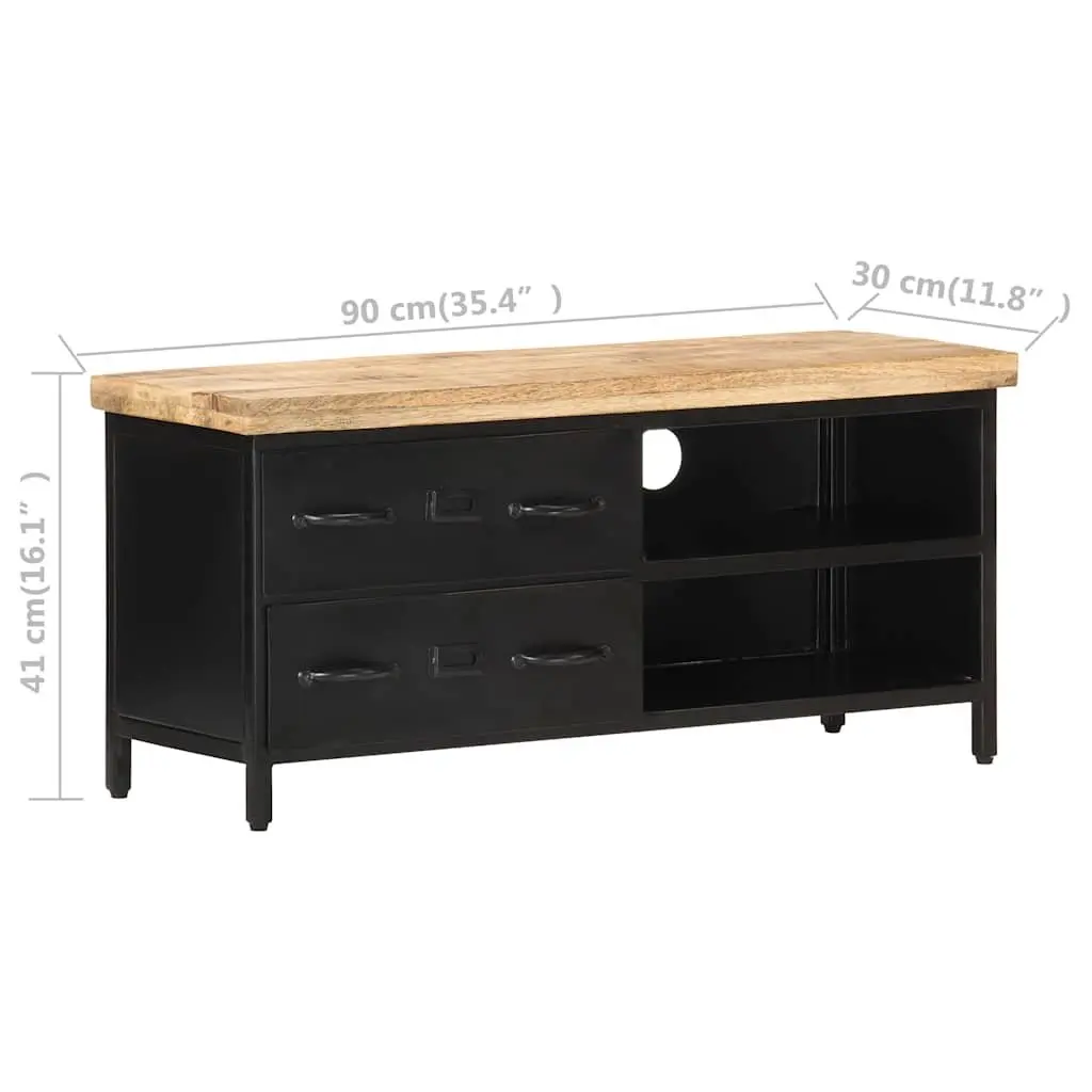 TV Cabinet 90x30x41 cm Rough Mango Wood Black Industrial Storage Unit