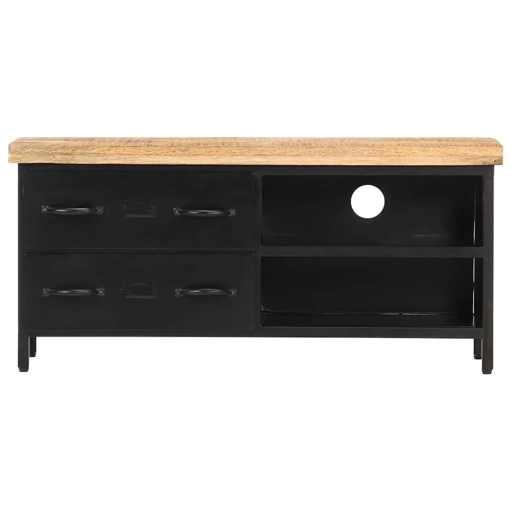 TV Cabinet 90x30x41 cm Rough Mango Wood Black Industrial Storage Unit