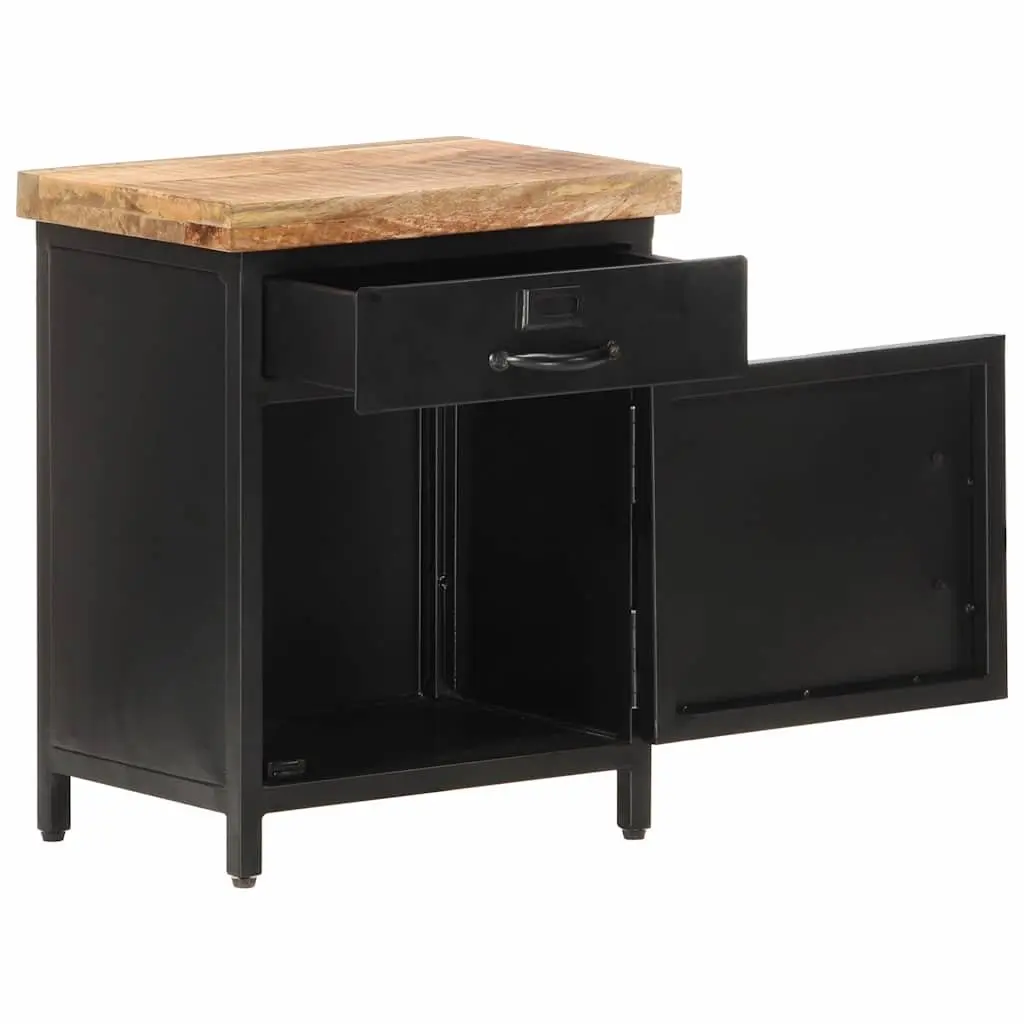 Bedside Cabinet Solid Rough Mango Wood 40x30x52cm Brown Industrial Style Nightstand with Drawer and Door