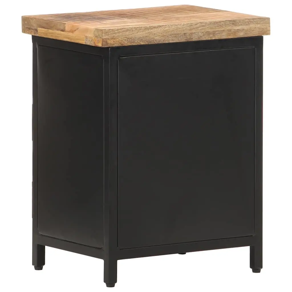 Bedside Cabinet Solid Rough Mango Wood 40x30x52cm Brown Industrial Style Nightstand with Drawer and Door