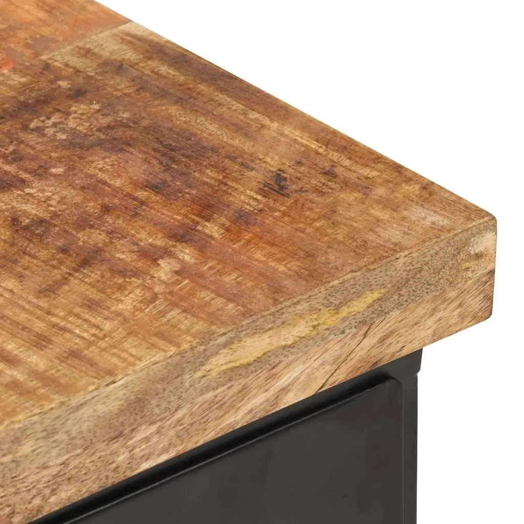 Bedside Cabinet Solid Rough Mango Wood 40x30x52cm Brown Industrial Style Nightstand with Drawer and Door