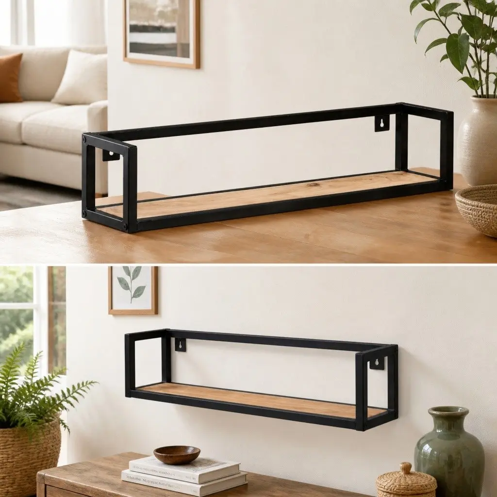 Solid Wood Floating Shelves 80 cm Black Industrial Style Storage Rack 2 Piece