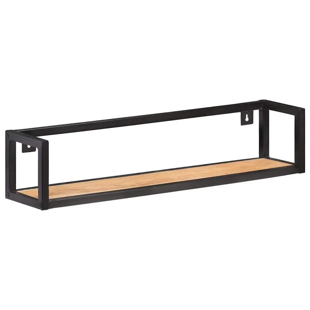 Solid Wood Floating Shelves 80 cm Black Industrial Style Storage Rack 2 Piece
