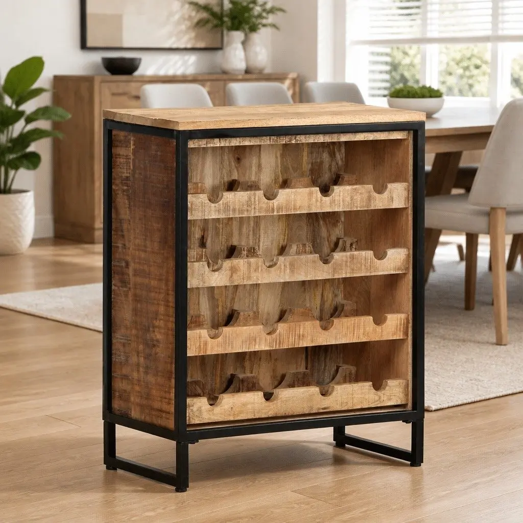 Wine Cabinet Solid Mango Wood 62x33x78.5 cm Brown Storage Display Holder