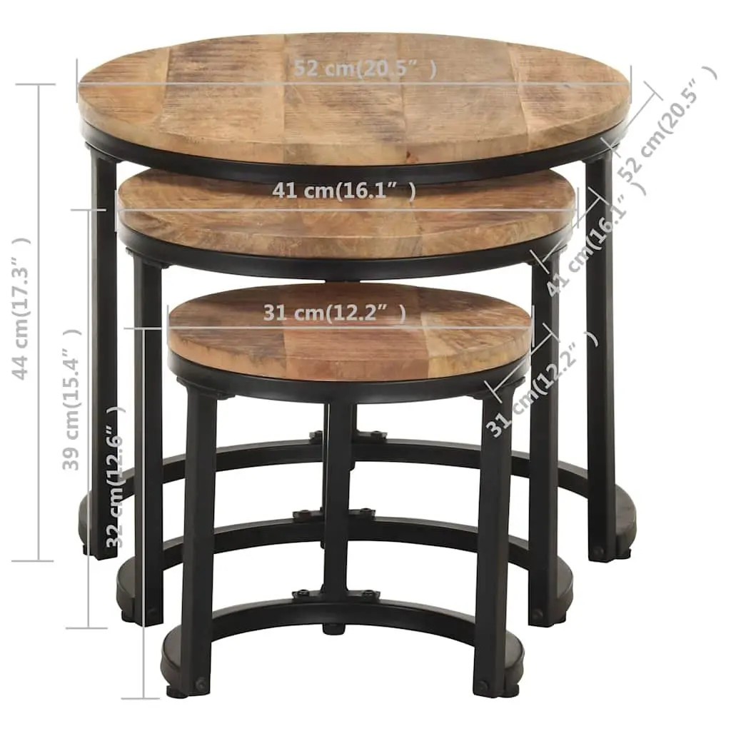 Side Tables 3 pcs Mango Wood Nesting End Tables Industrial Design Brown