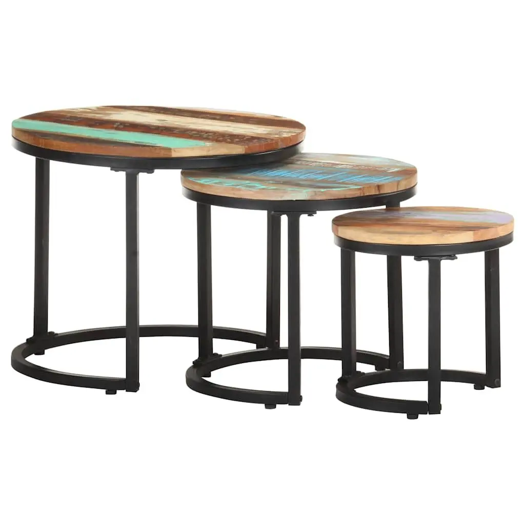 Side Tables Solid Reclaimed Wood 3 Piece Set Multicolour