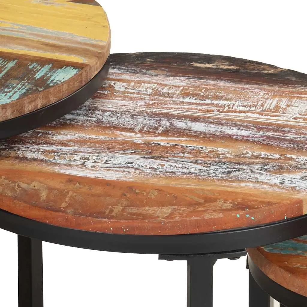 Side Tables Solid Reclaimed Wood 3 Piece Set Multicolour
