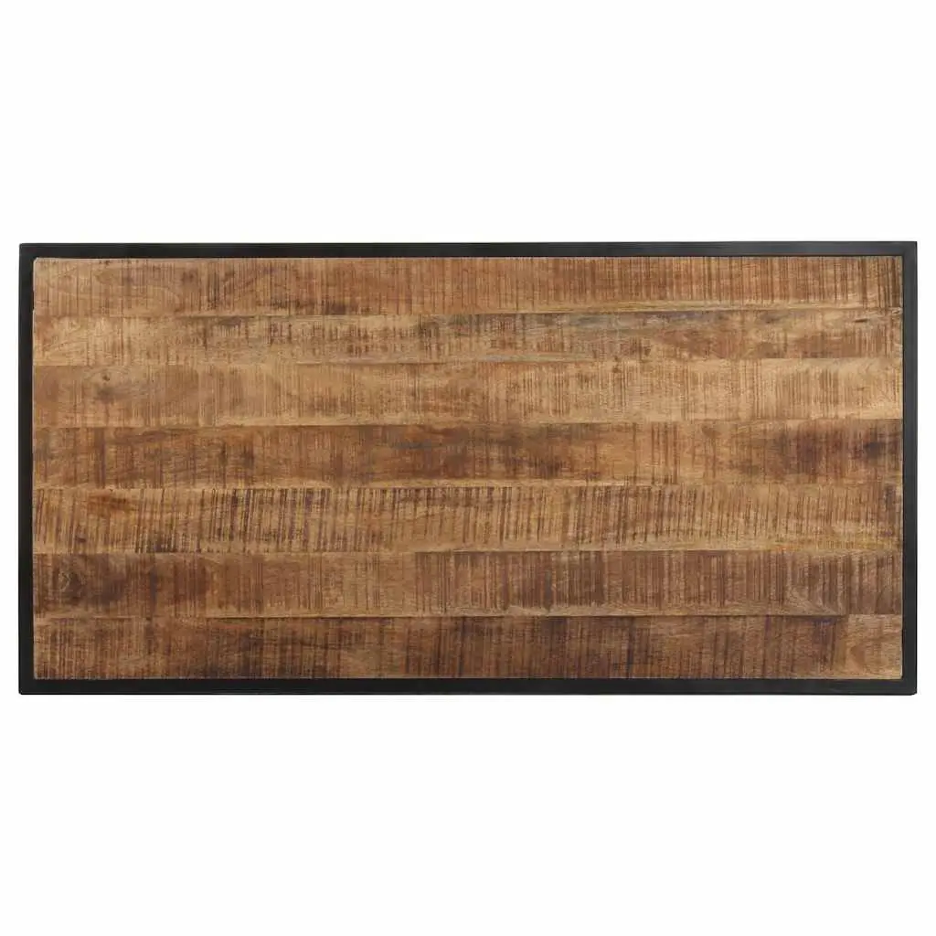 Mango Wood Dining Table 120cm Brown Rough Finish Kitchen Furniture with Iron Legs