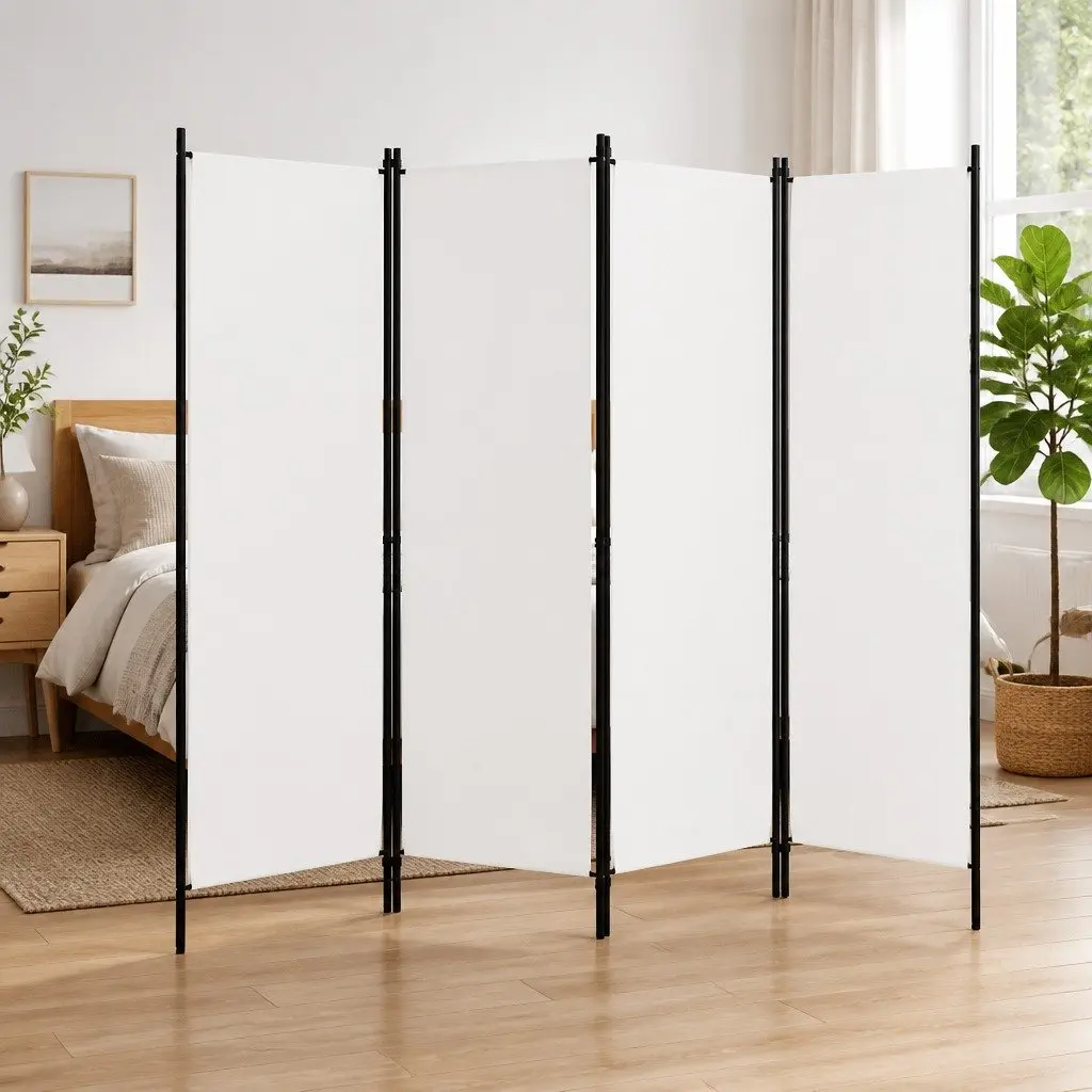 4-Panel Room Divider Freestanding Fabric Screen 200cm x 180cm White