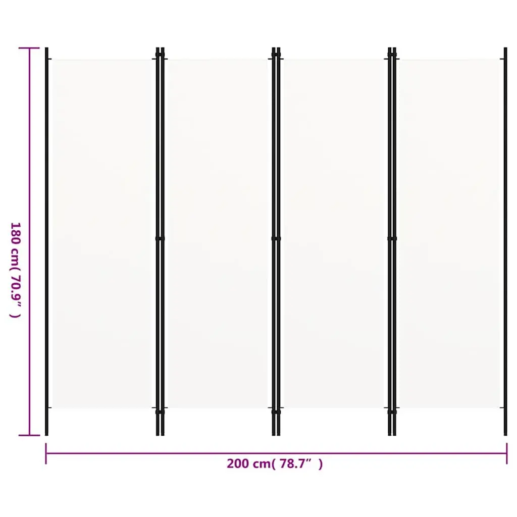 4-Panel Room Divider Freestanding Fabric Screen 200cm x 180cm White