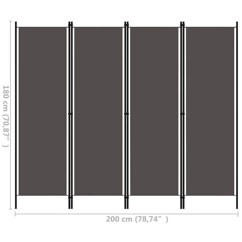 4-Panel Room Divider Folding Privacy Screen Partition Powder-coated Iron Fabric 200x180cm Anthracite