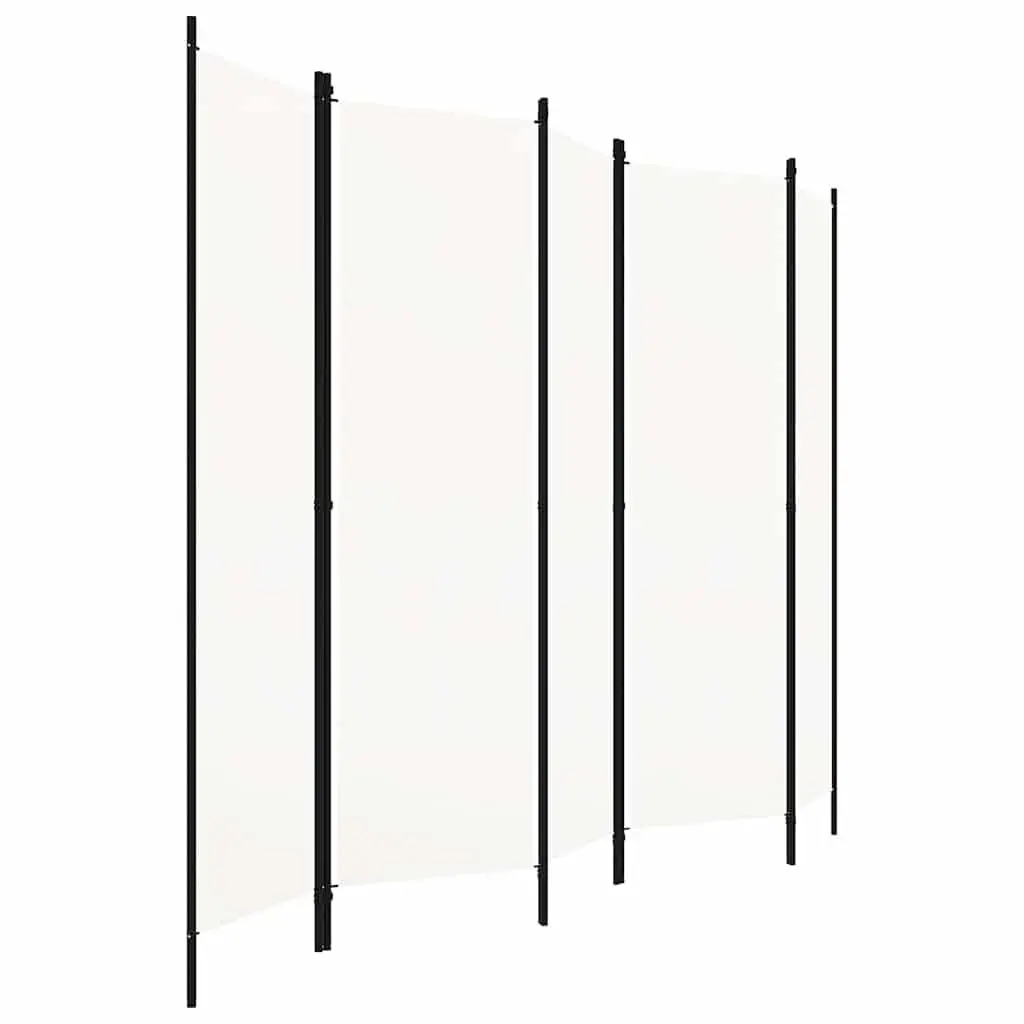 5-Panel Room Divider Freestanding Folding Privacy Screen White 250 x 180 cm Fabric Panels Powder-coated Iron Frame