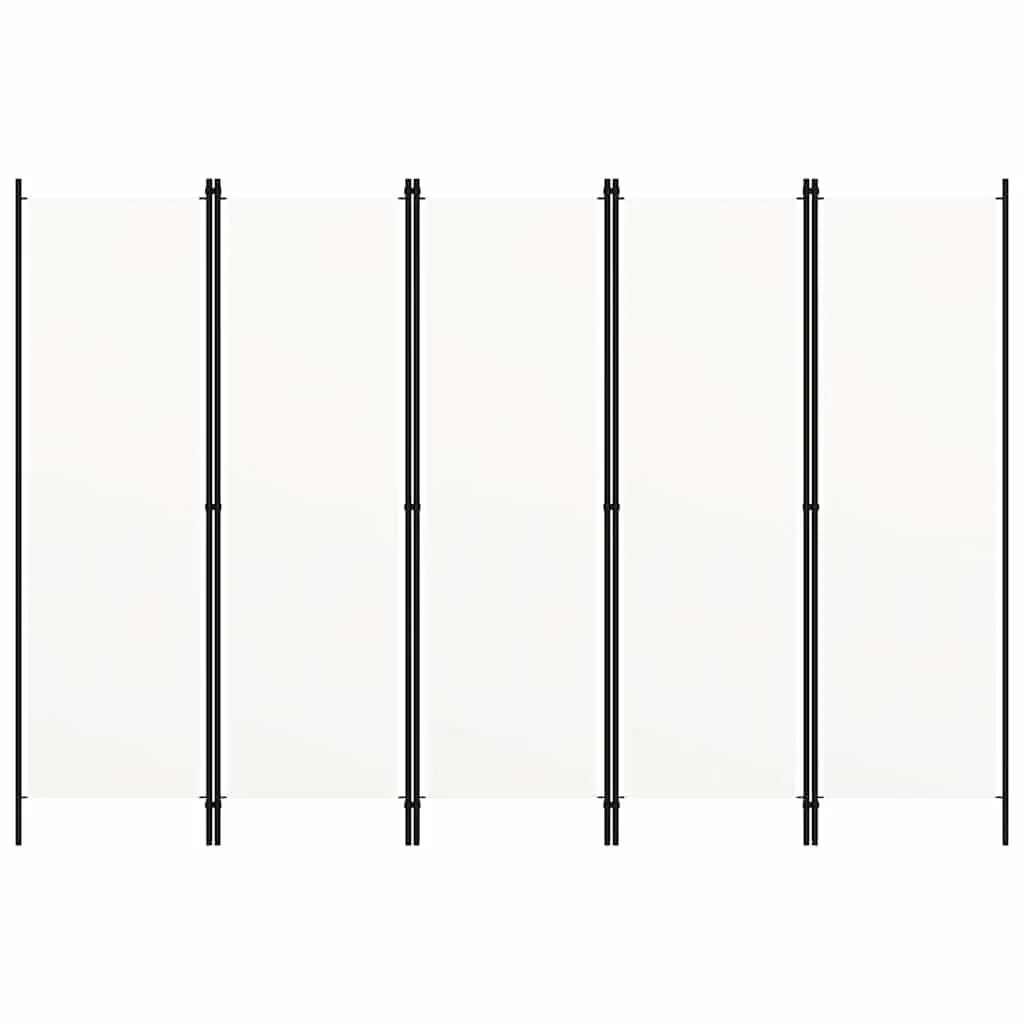 5-Panel Room Divider Freestanding Folding Privacy Screen White 250 x 180 cm Fabric Panels Powder-coated Iron Frame