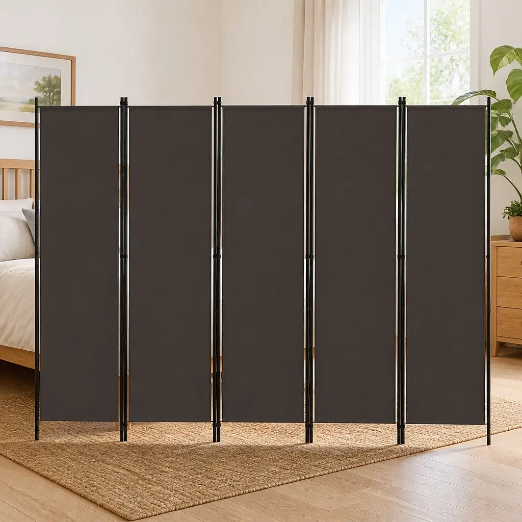 5-Panel Room Divider Powder-Coated Iron 250 x 180 cm Anthracite Folding Privacy Screen