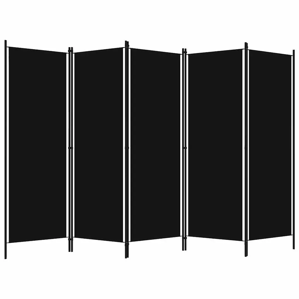 5-Panel Room Divider Freestanding Folding Privacy Screen Partition Fabric Black 250x180 cm
