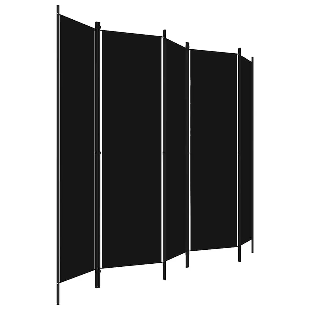 5-Panel Room Divider Freestanding Folding Privacy Screen Partition Fabric Black 250x180 cm