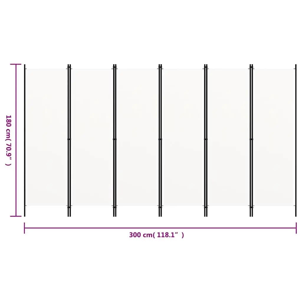 Freestanding Folding Privacy Screen Room Divider 6 Panel White Fabric 300x180cm