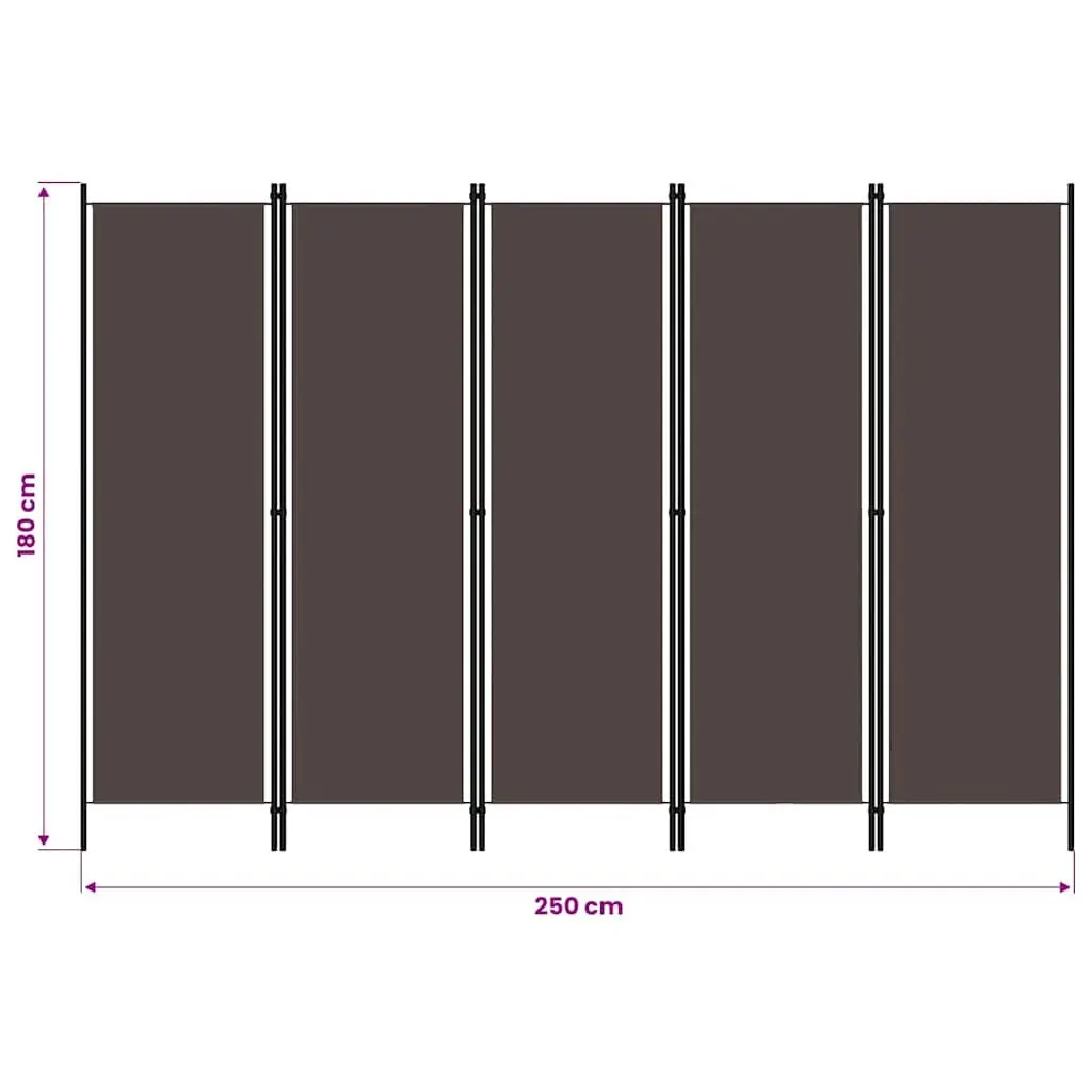 6-Panel Room Divider Freestanding Privacy Screen Partition Fabric Brown 300 x 180 cm