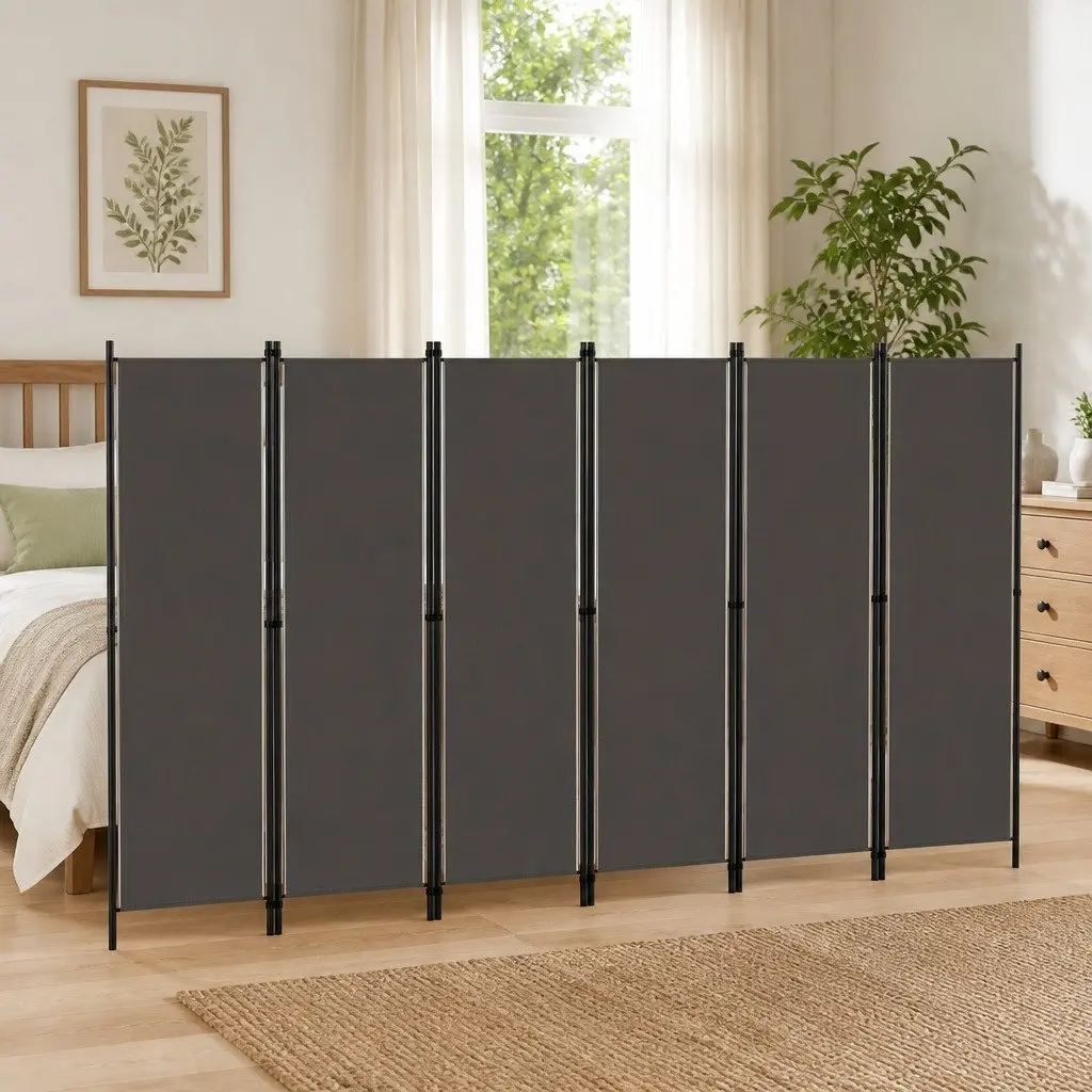 6-Panel Room Divider Freestanding Fabric Screen Partition Folding Anthracite 300 x 180 cm