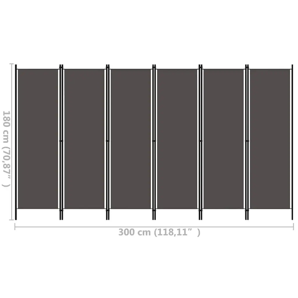 6-Panel Room Divider Freestanding Fabric Screen Partition Folding Anthracite 300 x 180 cm