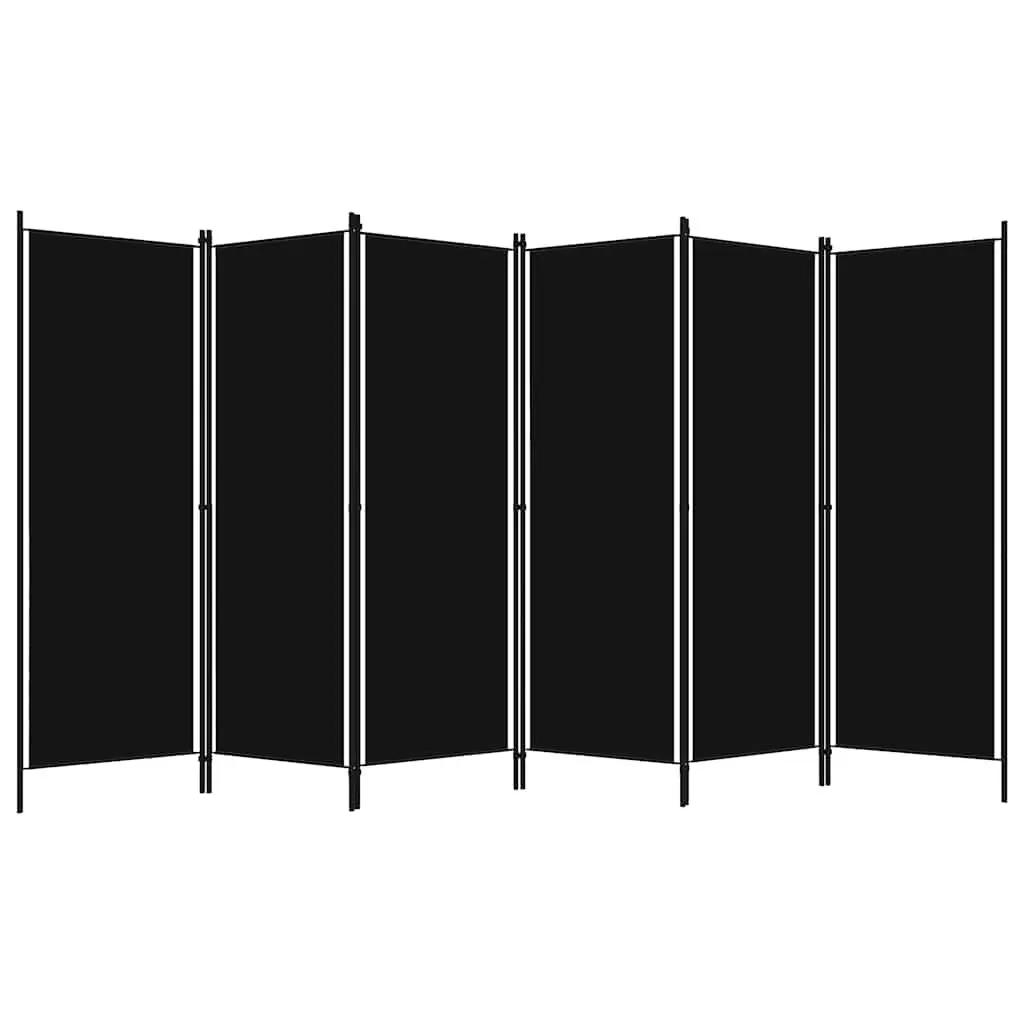 6-Panel Room Divider Freestanding Fabric Privacy Screen Black 300 x 180 cm